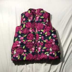 Pink puffer vest with various flowers size L 10/12 from Gymboree